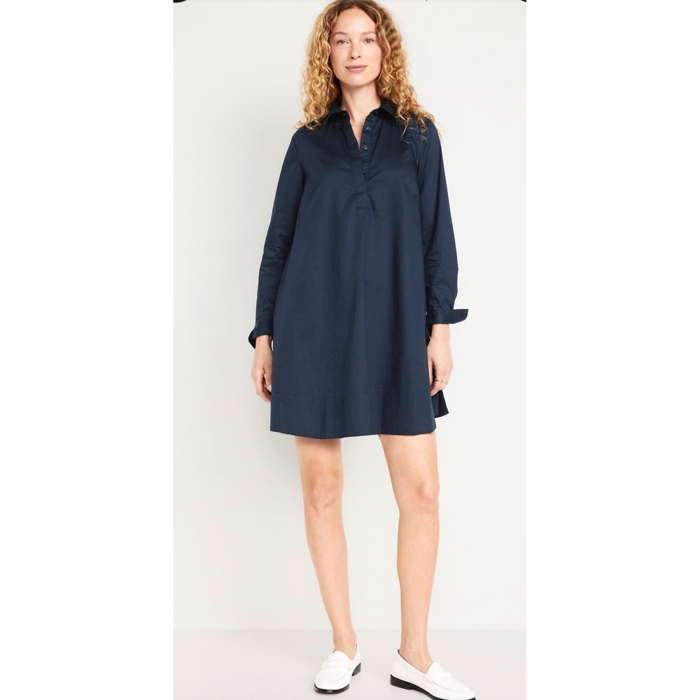 Old Navy Womens Navy Blue Poplin Long Sleeve Tunic Shirt Dress OW579882 Size S
